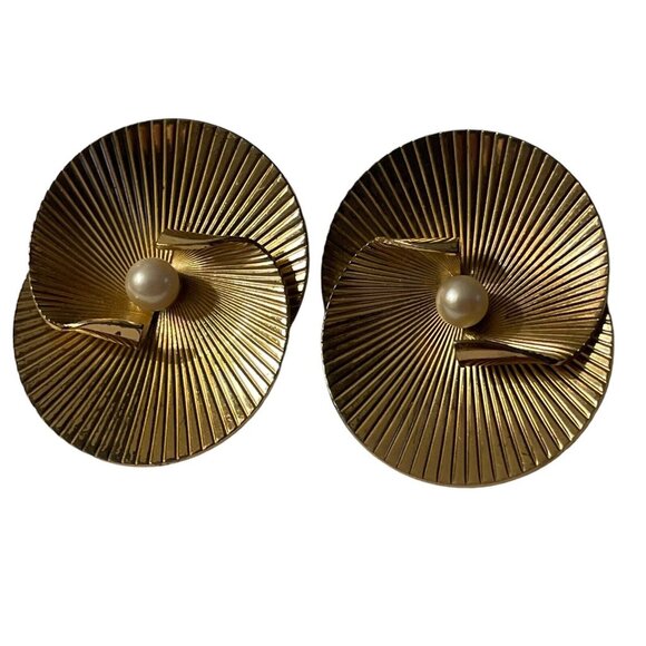 VTG Napier Sterling Layered Faux Pearl Earrings Gold Tone Atomic Modernist‎ MCM main image 7